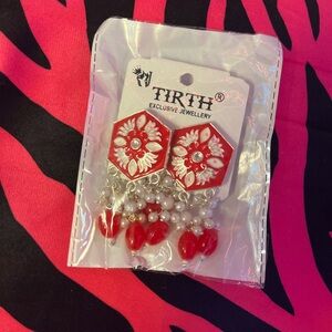 NWT TIRTH Red and White Earrings Pearls ❤️